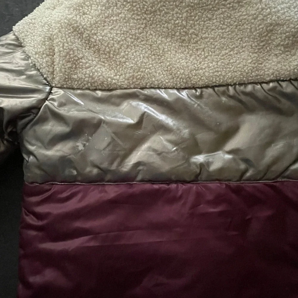 Rothschild Girls Puffer Jacket Hooded Metallic Burgundy Cream Size‎ M 10 12